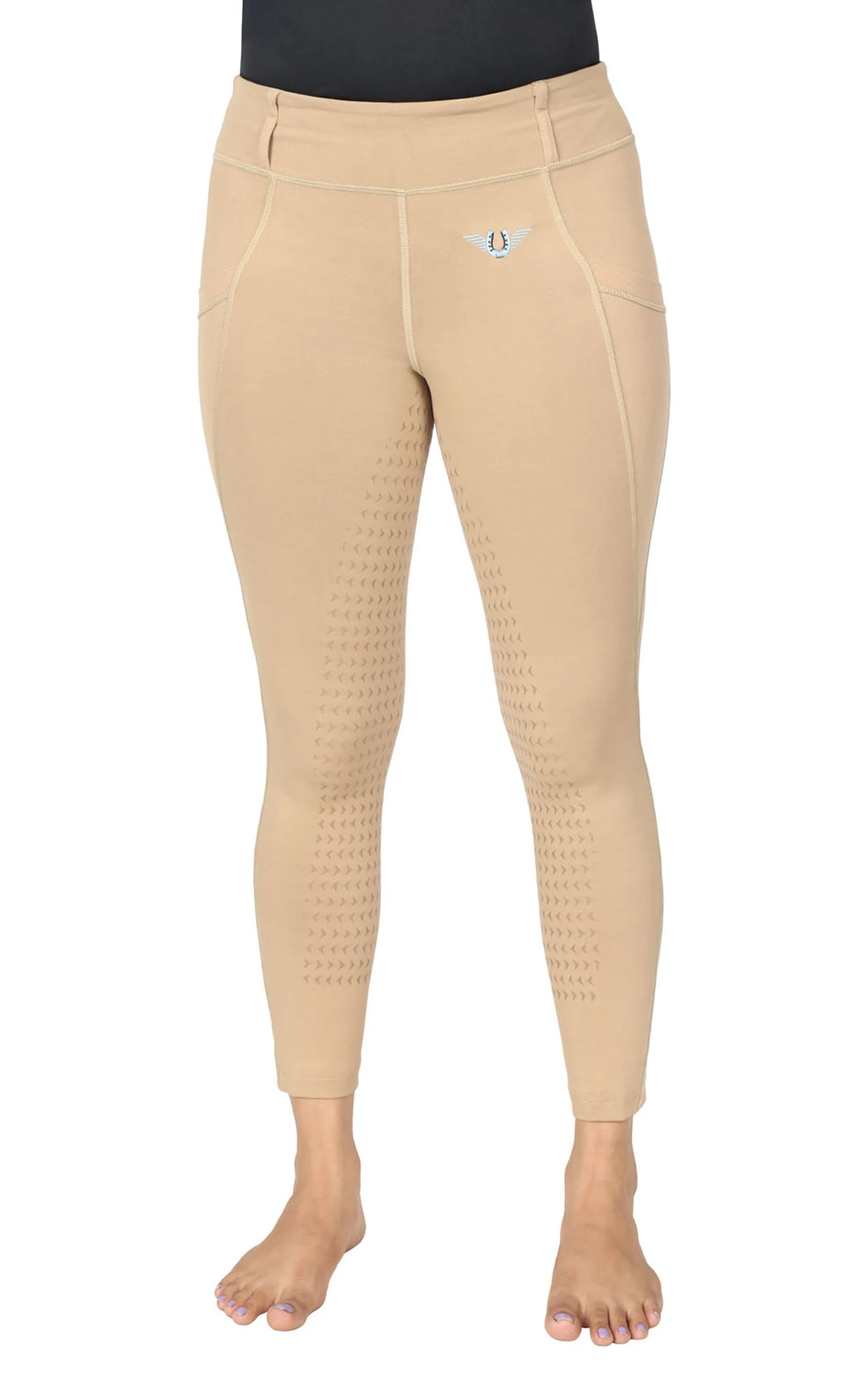 TuffRider Children's Minerva EquiCool Full Seat Tights With Phone Pocket and Loops-Ensign Blue-L