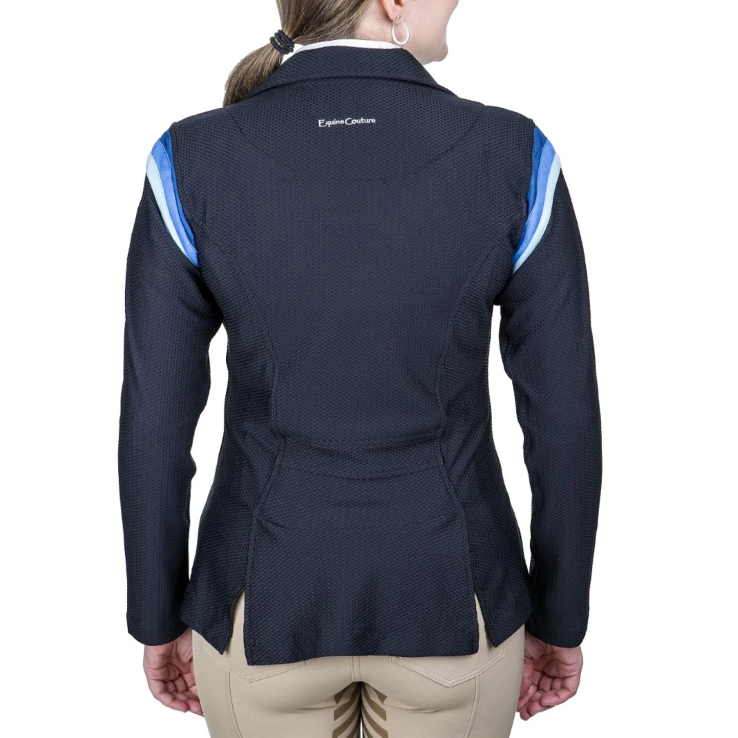 Equine Couture Women's EquiVent Gradient Show Coat- Black w/ Red Stripes- 1X