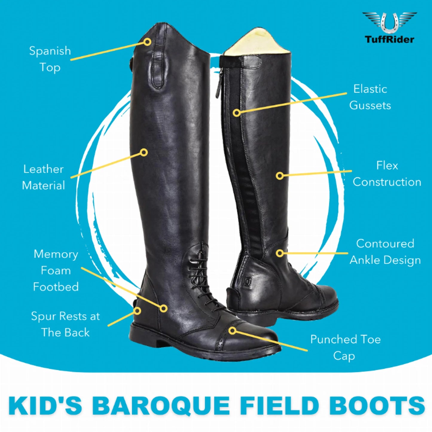 TuffRider Kids Baroque Leather Back Zipper Field Boots - Color: Black | Pack Of: 1