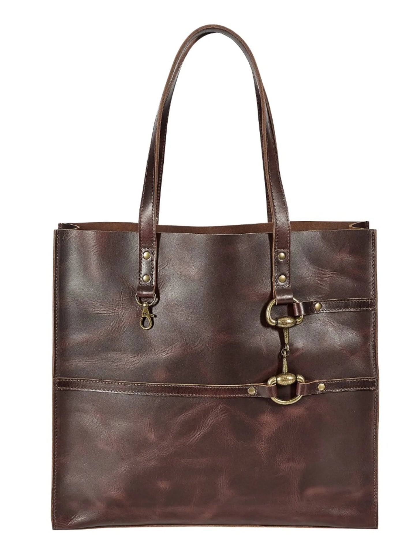 AWST Int'l Snaffle Bit Leather Tote Bag- Black