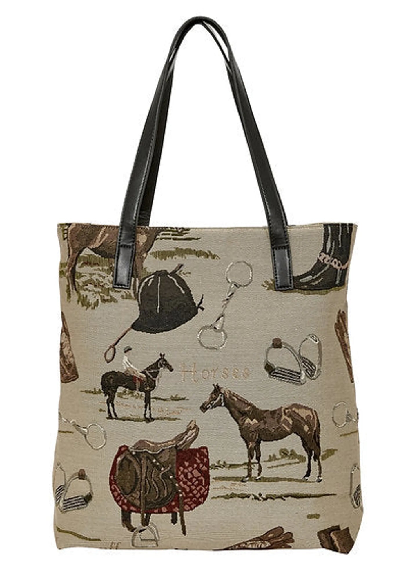 AWST Int'l Equestrian Tapestry Pattern Tote Bag with Snaffle Bit