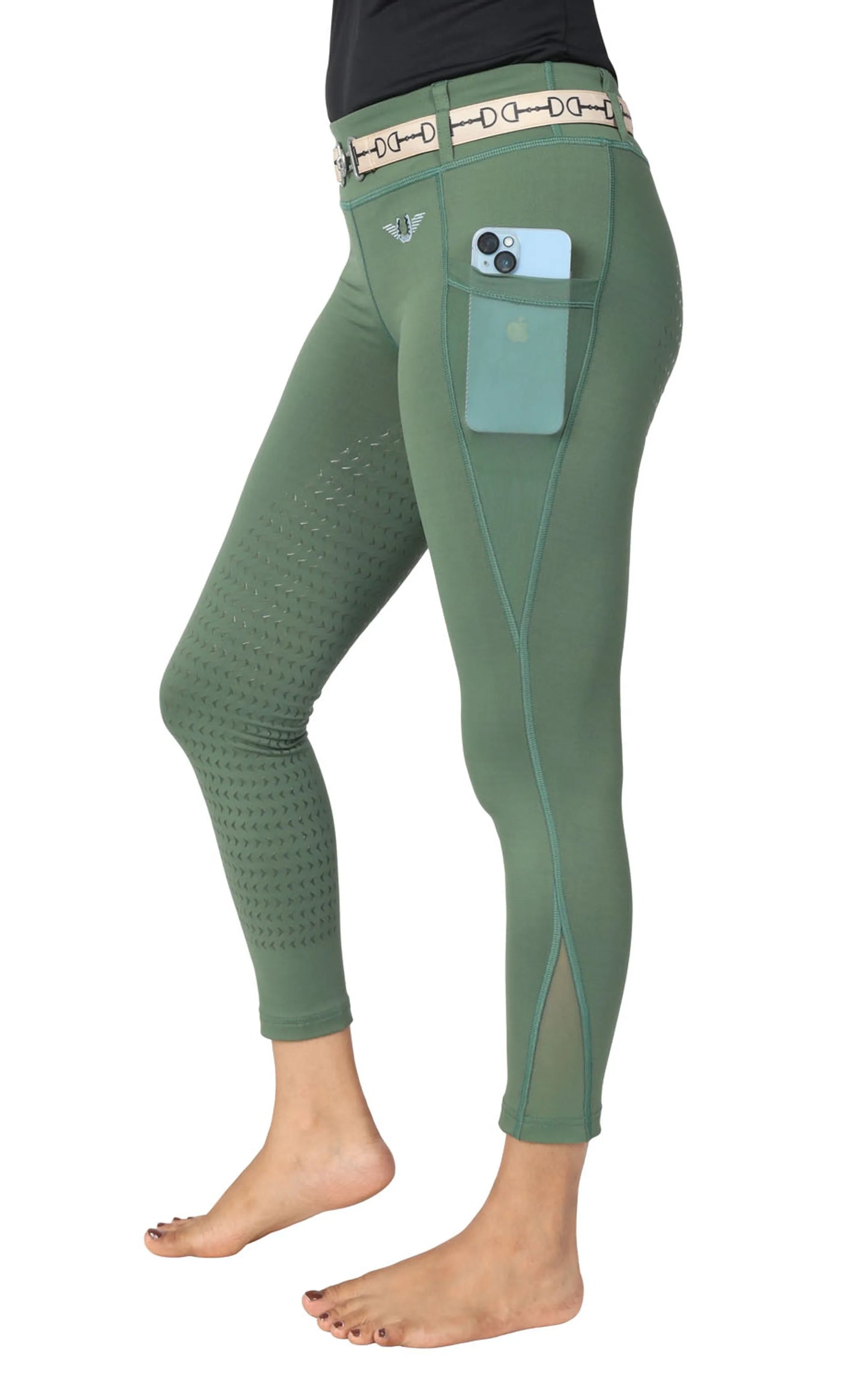 TuffRider Children's Minerva EquiCool Full Seat Tights With Phone Pocket and Loops-Ensign Blue-L