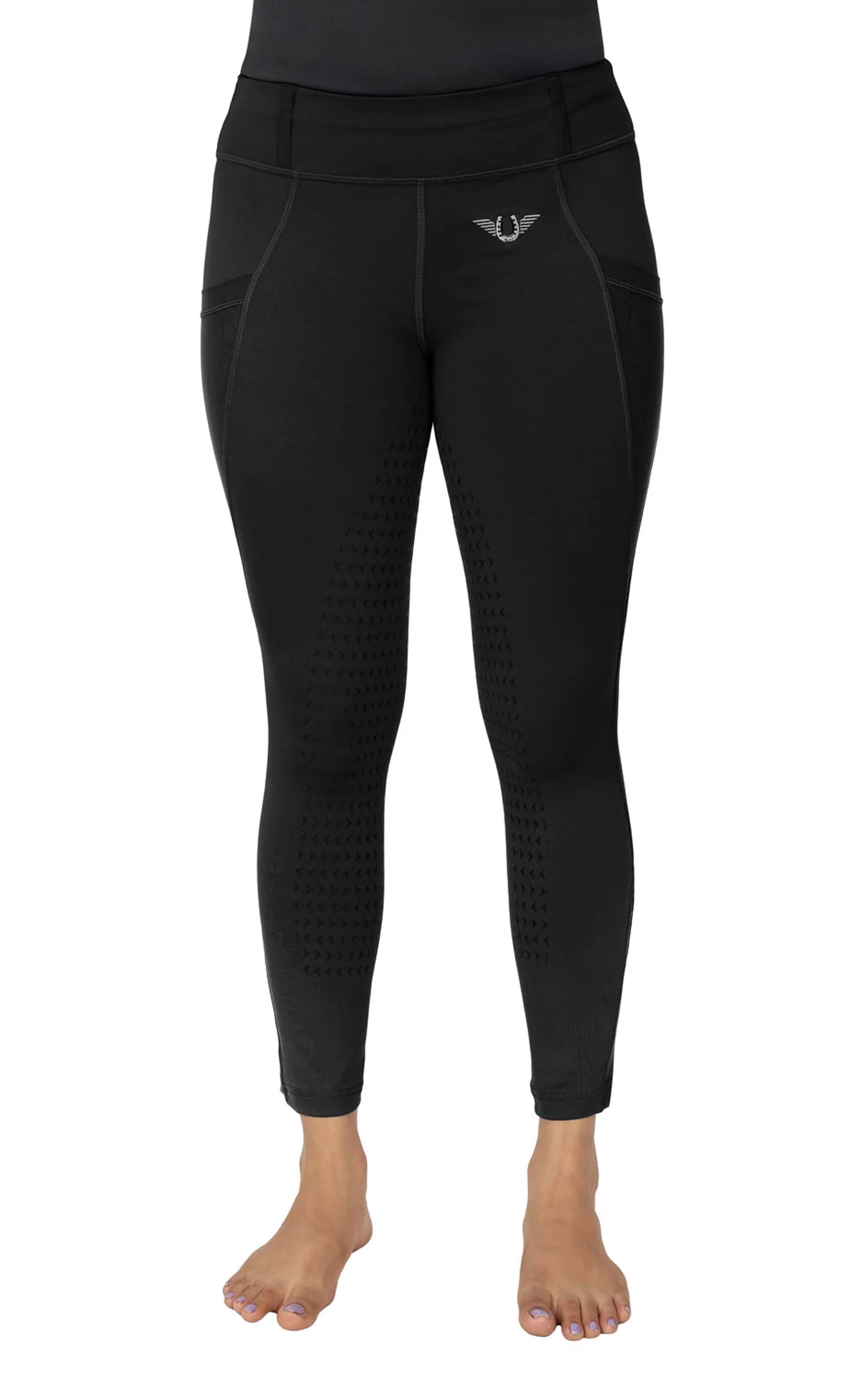 TuffRider Children's Minerva EquiCool Full Seat Tights With Phone Pocket and Loops-Ensign Blue-L