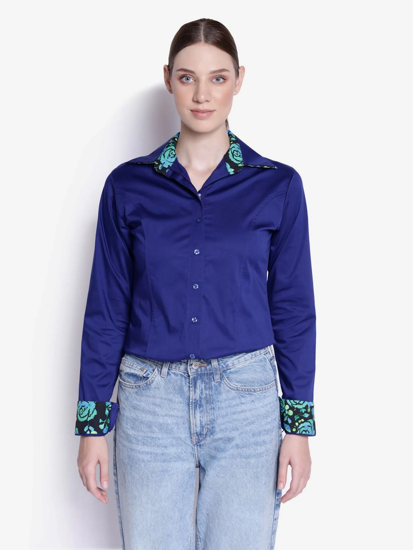 TuffRider Ladies ADEY Double Collar Shirt-Royal Blue -L