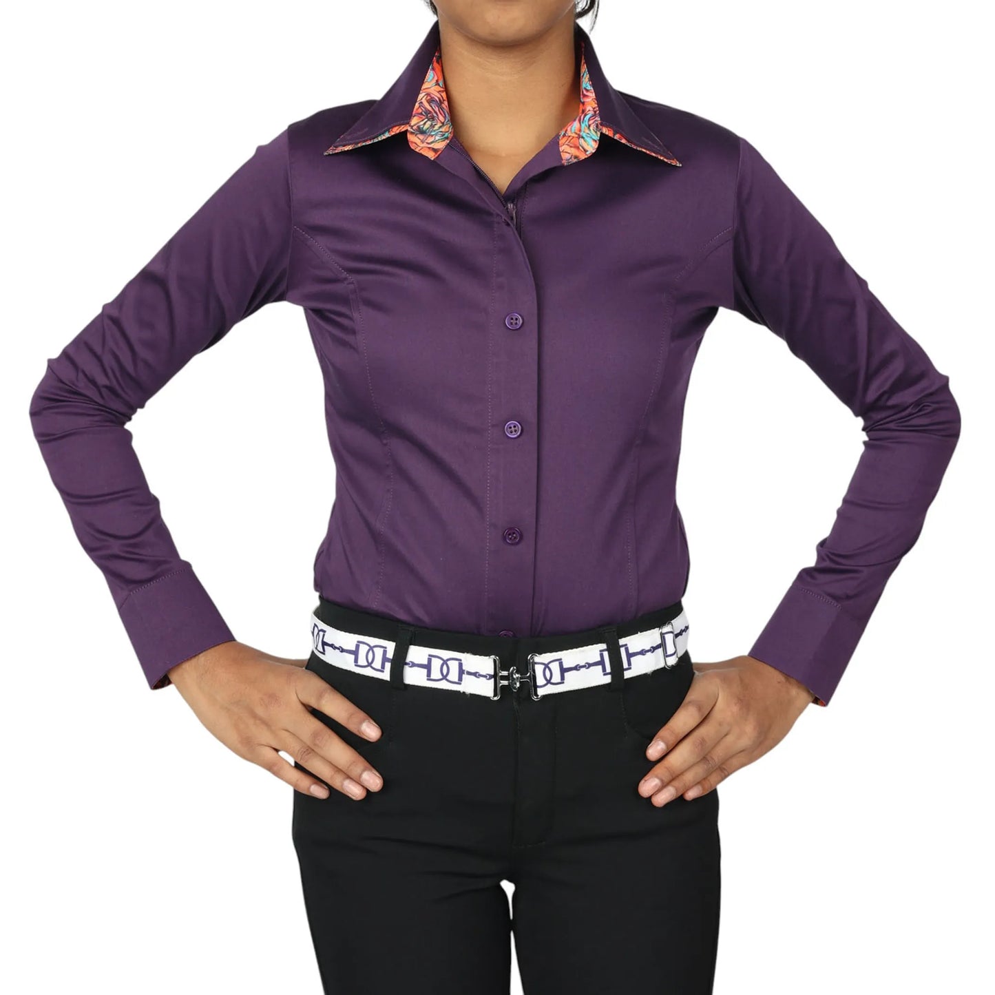 TuffRider Girls ADEY Double Collar Shirt-Plum -L