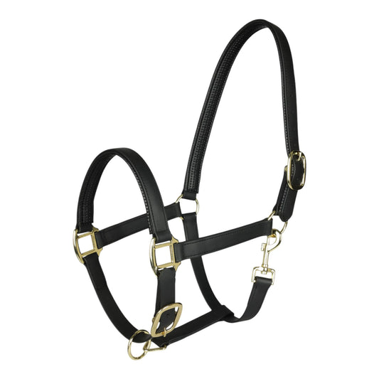TuffRider EasyCare EquiLeather Heavy Duty Break Away Halter with Brass Plated Fittings-Black-Cob