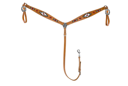 TuffRider Western Beaded Inlay Breast Collar - Natural Brown - Horse