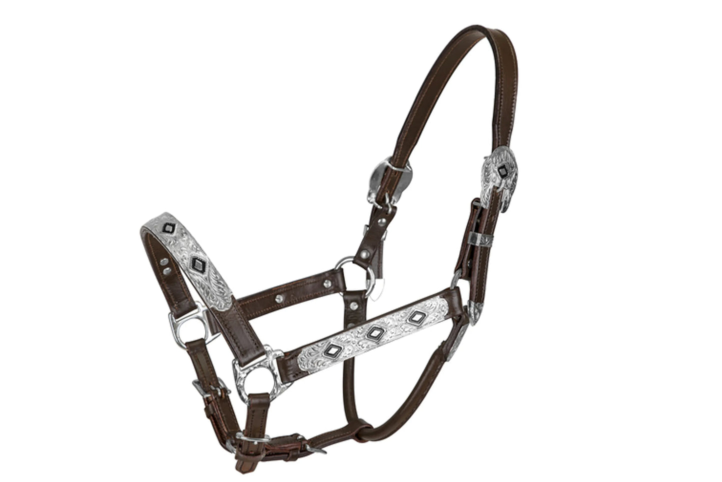 TuffRider Western Show Halter With Silver - Dark Brown - Horse
