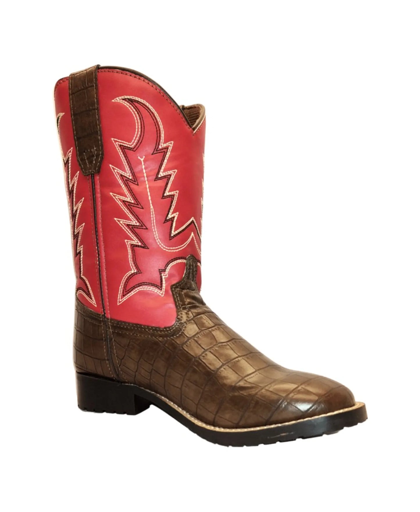 TuffRider Children's Redwood Square Toe Western Boot- Brown w/ Red- 10C