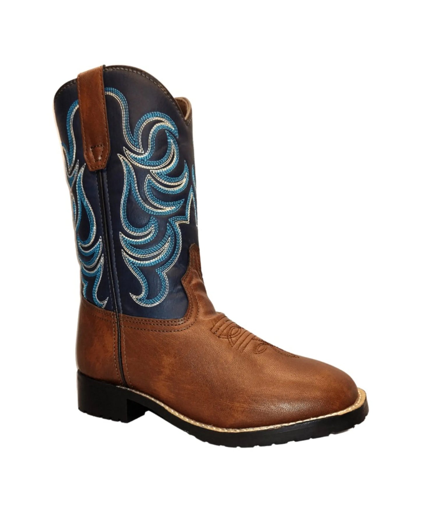 TuffRider Children's Zion Square Toe Western Boot- Brown w/ Blue- 11C