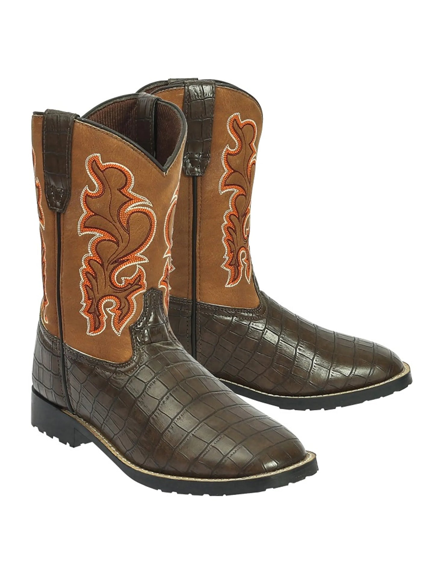 TuffRider Children's Grand Teton Square Toe Western Boot- Brown w/ Black- 10C