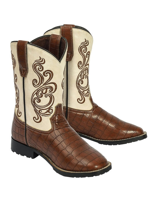 TuffRider Children's Shenandoah Rounded Toe Western Boot- Brown w/ Light Pink- 10C