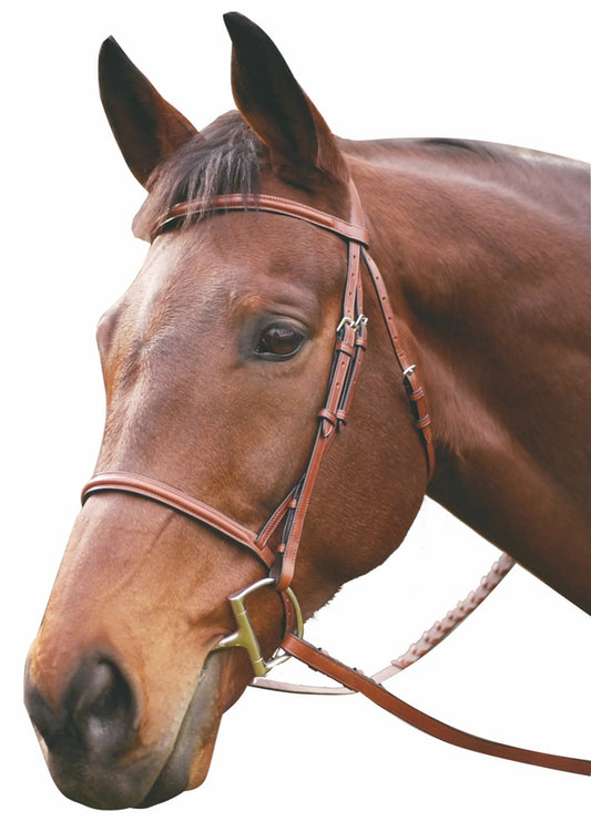 Henri de Rivel Advantage Plain Raised Snaffle Bridle With Laced Reins - Oak Bark - Pony