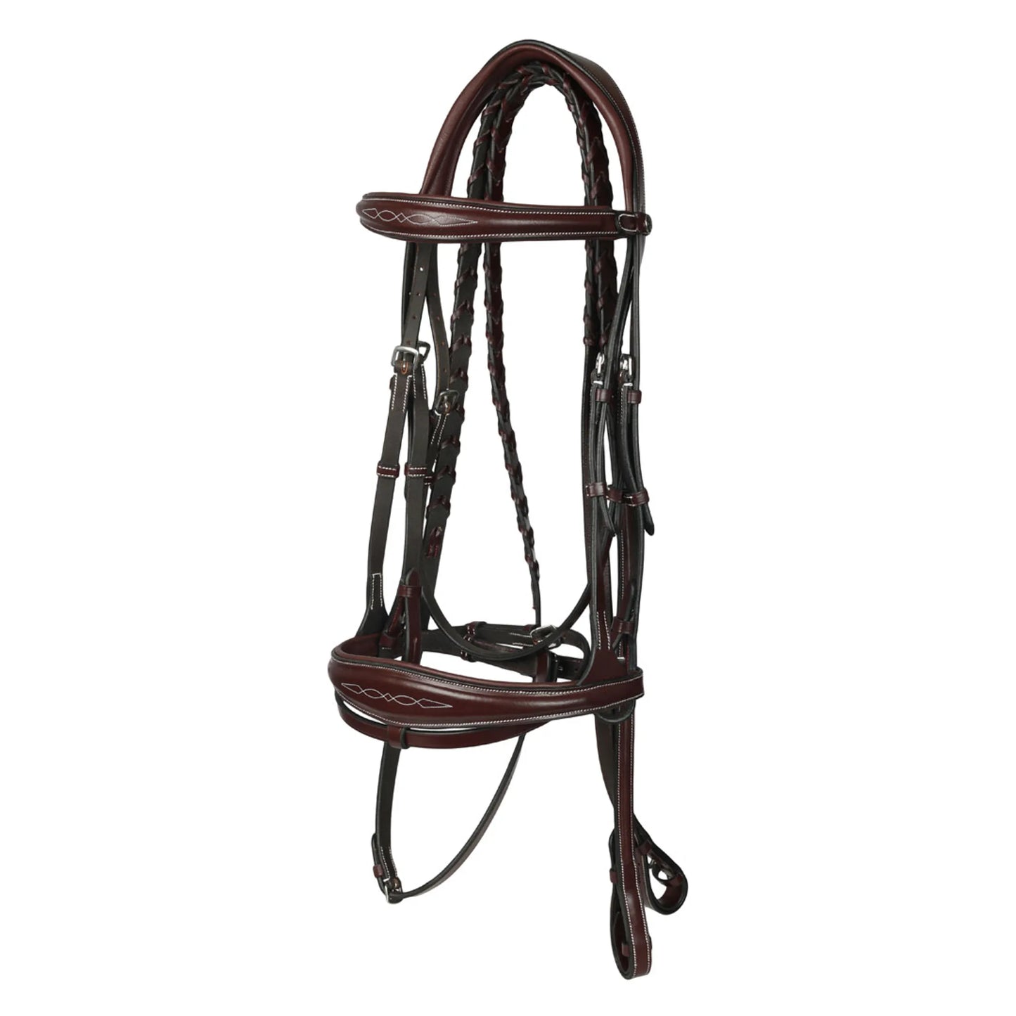 Henri de rivel Jamaika Pro Anatomical Fancy Raised Wide Flash Noseband Bridle with Raised laced reins-Australian Nut-Cob
