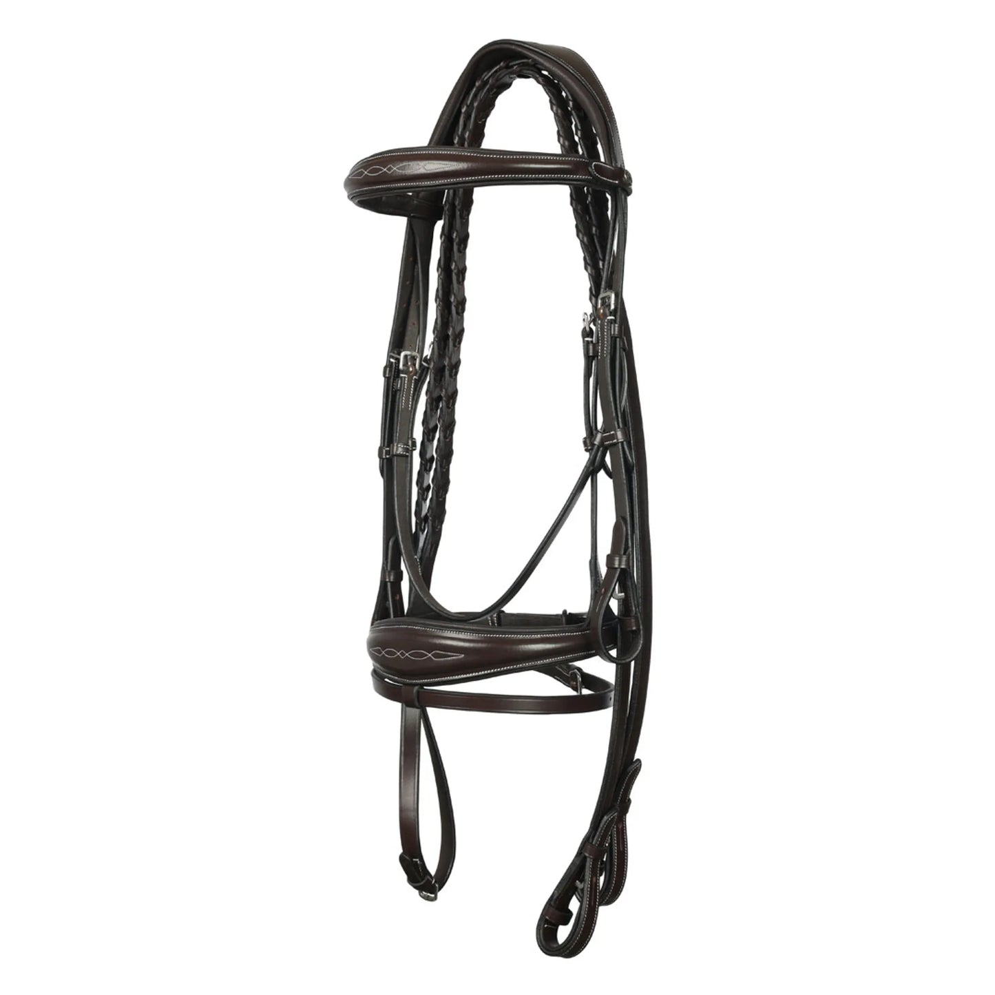 Henri de rivel Jamaika Pro Anatomical Fancy Raised Wide Flash Noseband Bridle with Raised laced reins-Australian Nut-Cob