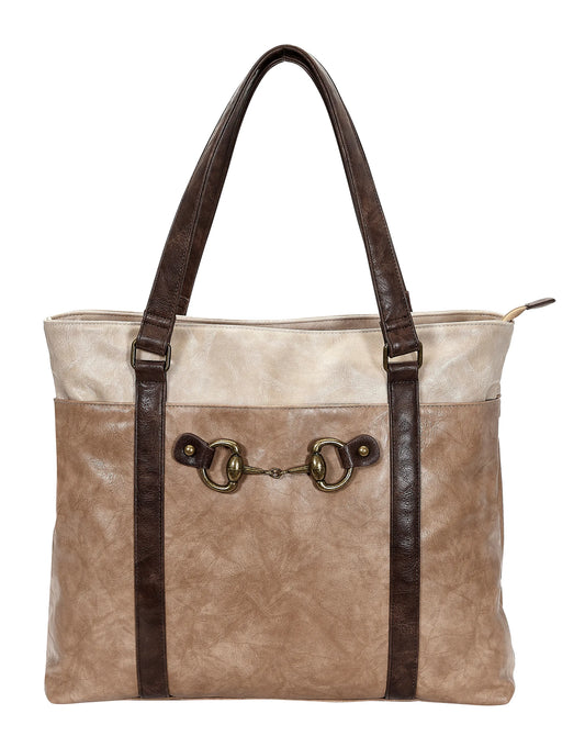 AWST Int'l Colorblock Snaffle Bit Laptop Tote- Brown