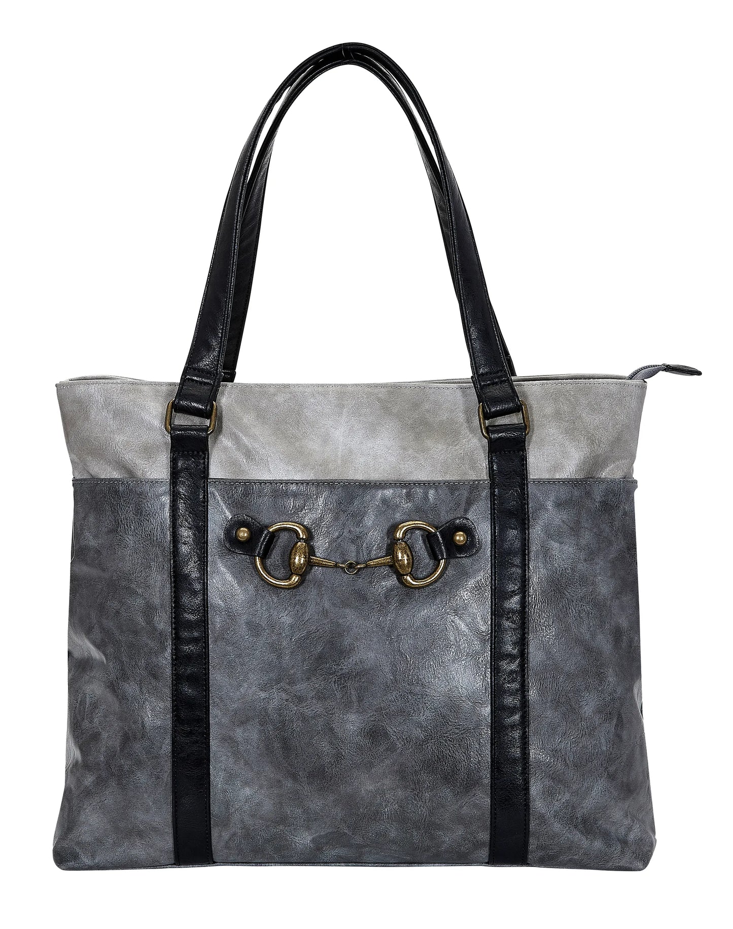 AWST Int'l Colorblock Snaffle Bit Laptop Tote- Brown