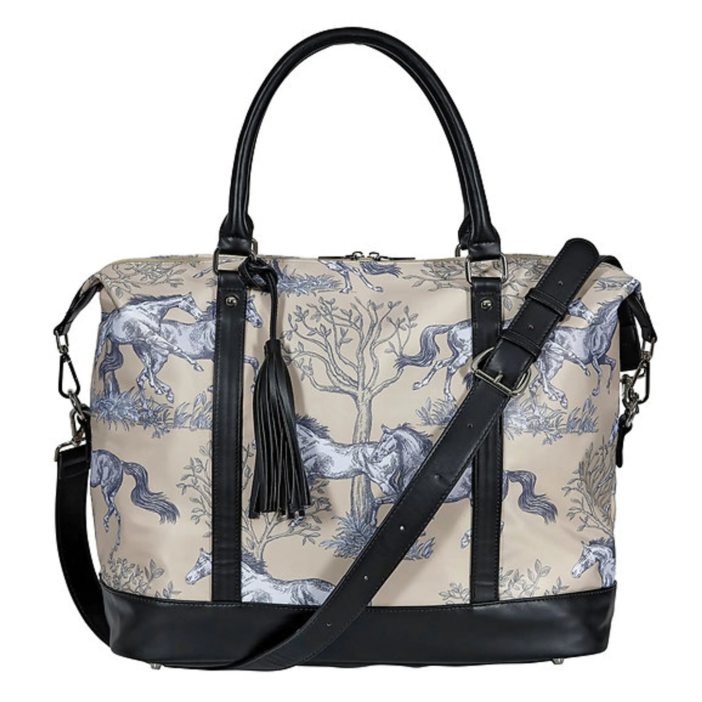 AWST Int'l "Lila" Toile Pattern Travel Bag w/ Tassel- Beige